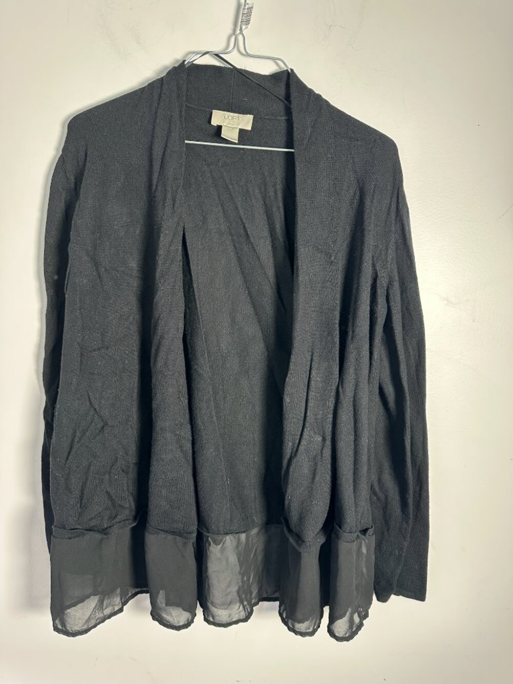 EUC Womens Ann Taylor Loft Black Lightweight Sweater Sheer Trim LP Large Petite